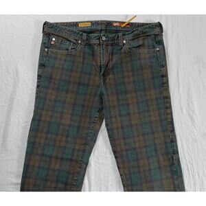 Ag Adriano Goldschmied Men's Straight Jeans - Green and Brown Plaid